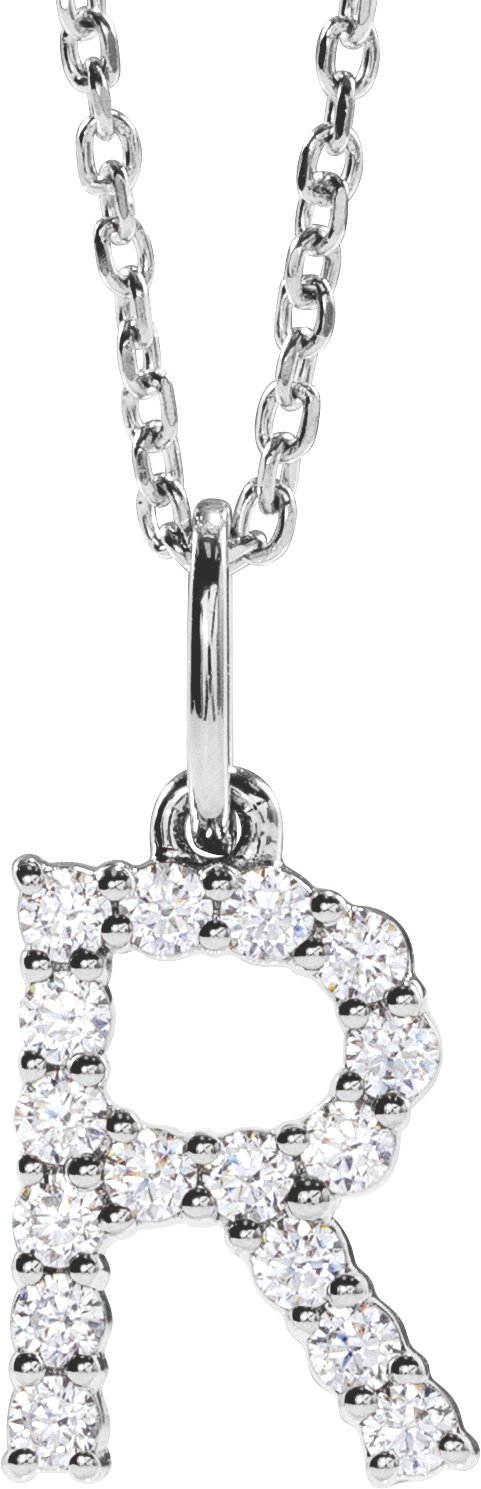 14K White Gold 1/4 CTW Lab-Grown Diamond Initial R 16-18" Necklace — front view