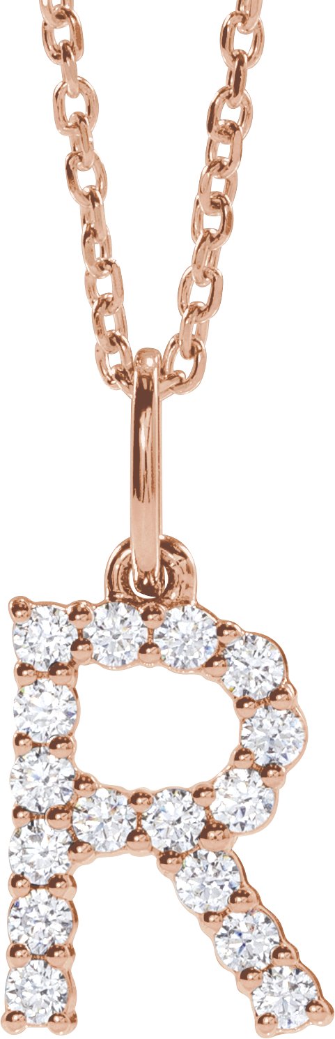 14K Rose Gold 1/4 CTW Lab-Grown Diamond Initial R 16-18" Necklace — front view