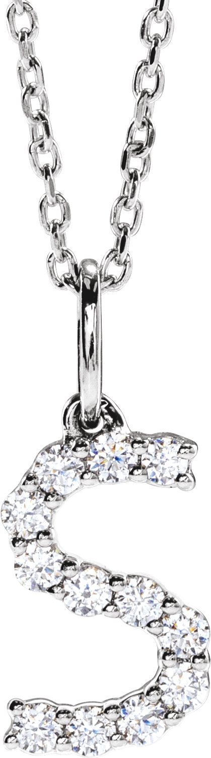 14K White Gold 1/5 CTW Lab-Grown Diamond Initial S 16-18" Necklace — front view