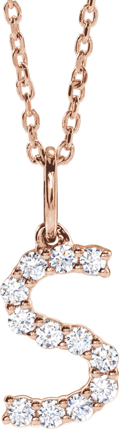14K Rose Gold 1/5 CTW Lab-Grown Diamond Initial S 16-18" Necklace — front view