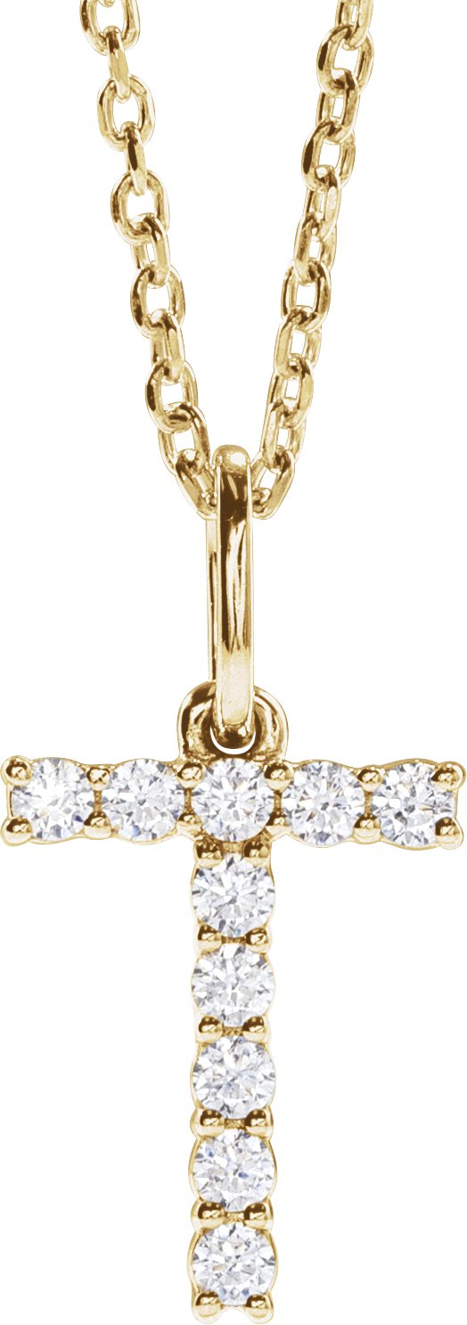 14K Yellow Gold 1/6 CTW Lab-Grown Diamond Initial T 16-18" Necklace — front view