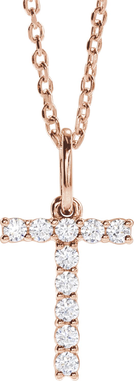 14K Rose Gold 1/6 CTW Lab-Grown Diamond Initial T 16-18" Necklace — front view
