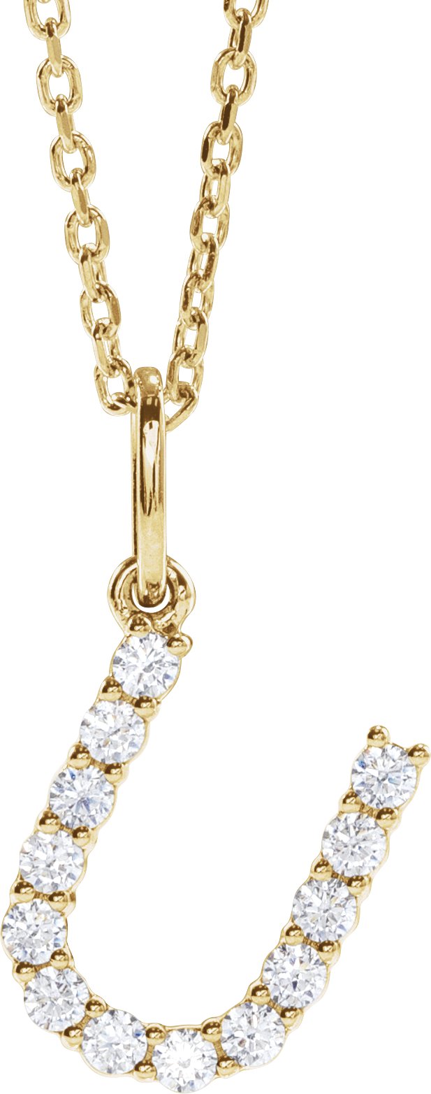 14K Yellow Gold 1/5 CTW Lab-Grown Diamond Initial U 16-18" Necklace — front view