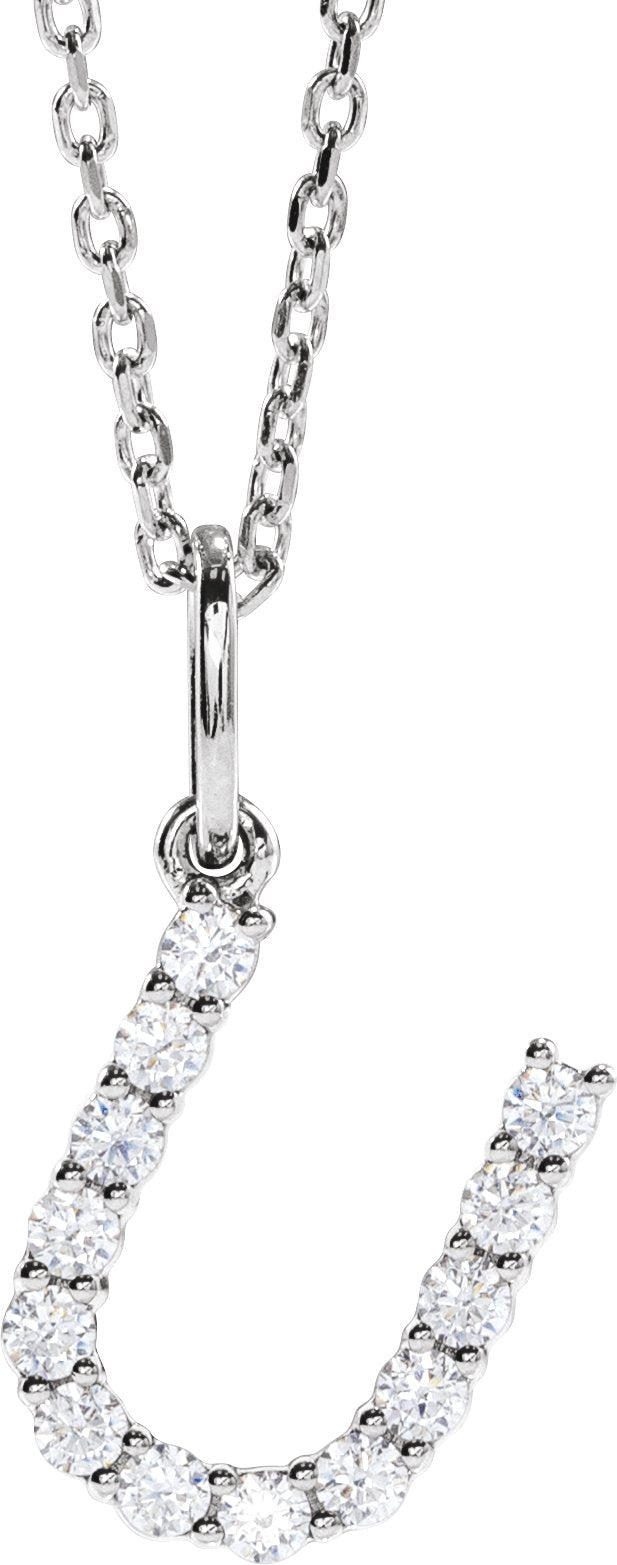 14K White Gold 1/5 CTW Lab-Grown Diamond Initial U 16-18" Necklace — front view