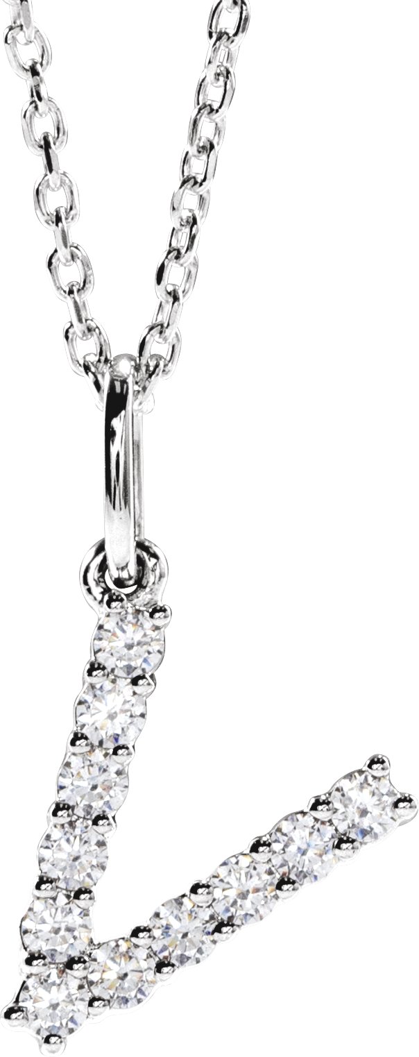 14K White Gold 1/5 CTW Lab-Grown Diamond Initial V 16-18" Necklace — front view