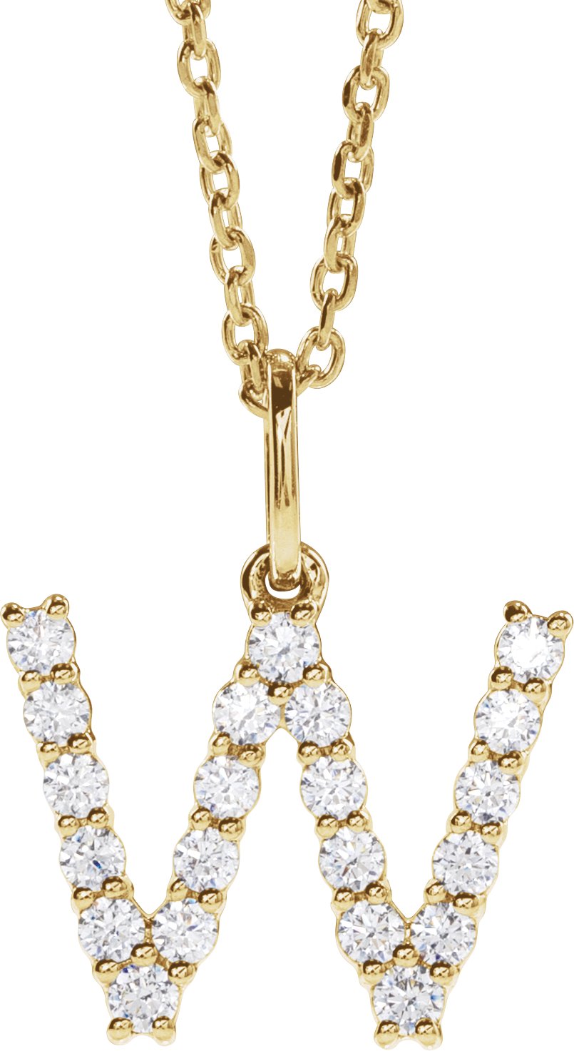 14K Yellow Gold 1/3 CTW Lab-Grown Diamond Initial W 16-18" Necklace — front view