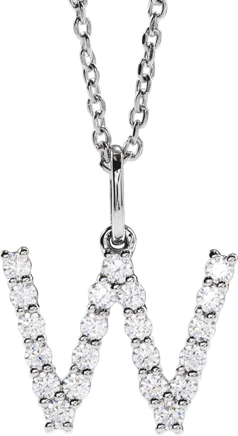 14K White Gold 1/3 CTW Lab-Grown Diamond Initial W 16-18" Necklace — front view