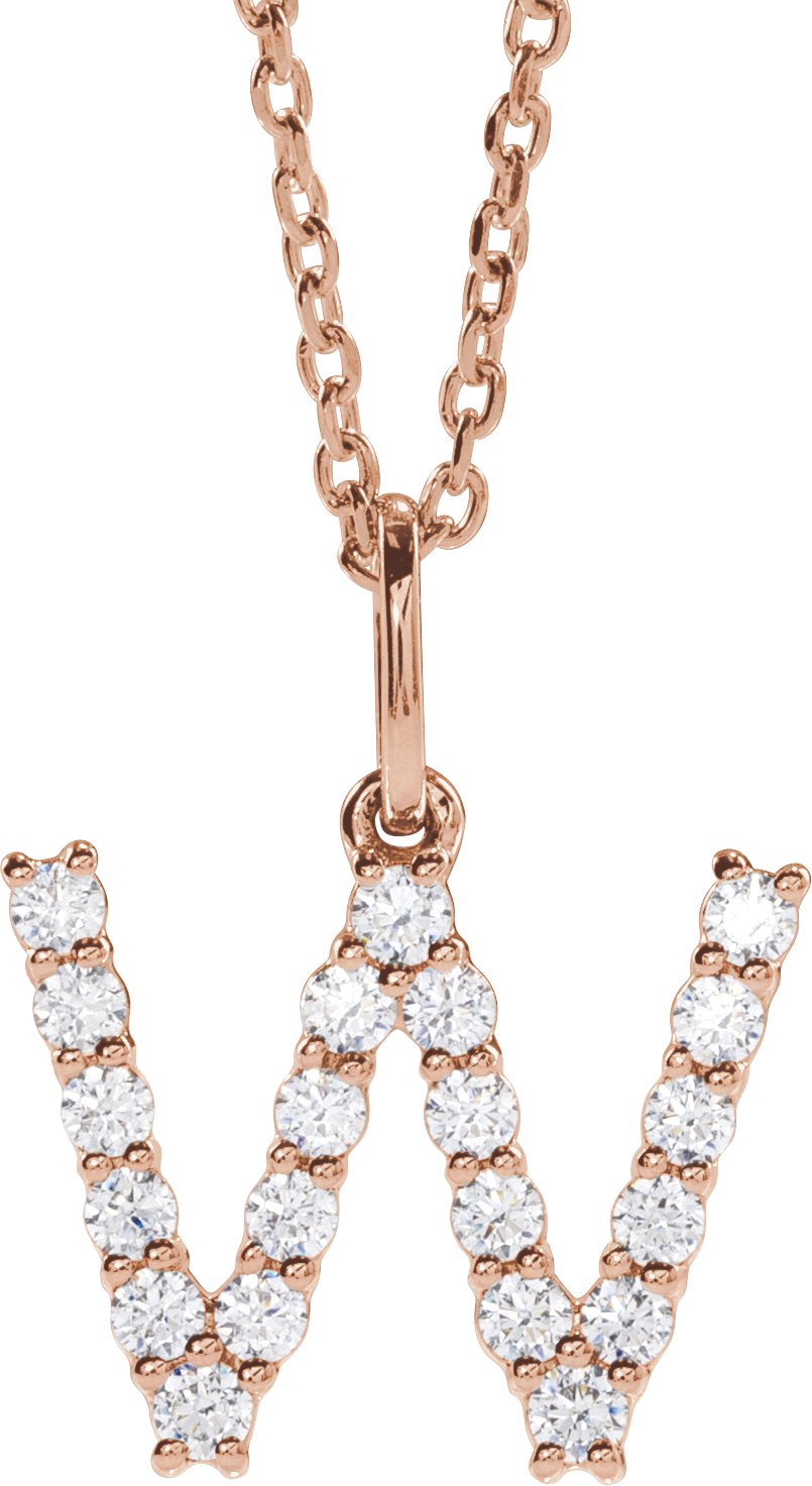 14K Rose Gold 1/3 CTW Lab-Grown Diamond Initial W 16-18" Necklace — front view