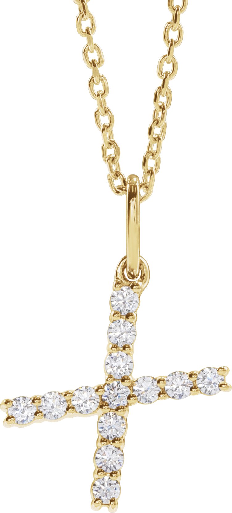 14K Yellow Gold 1/5 CTW Lab-Grown Diamond Initial X 16-18" Necklace — front view