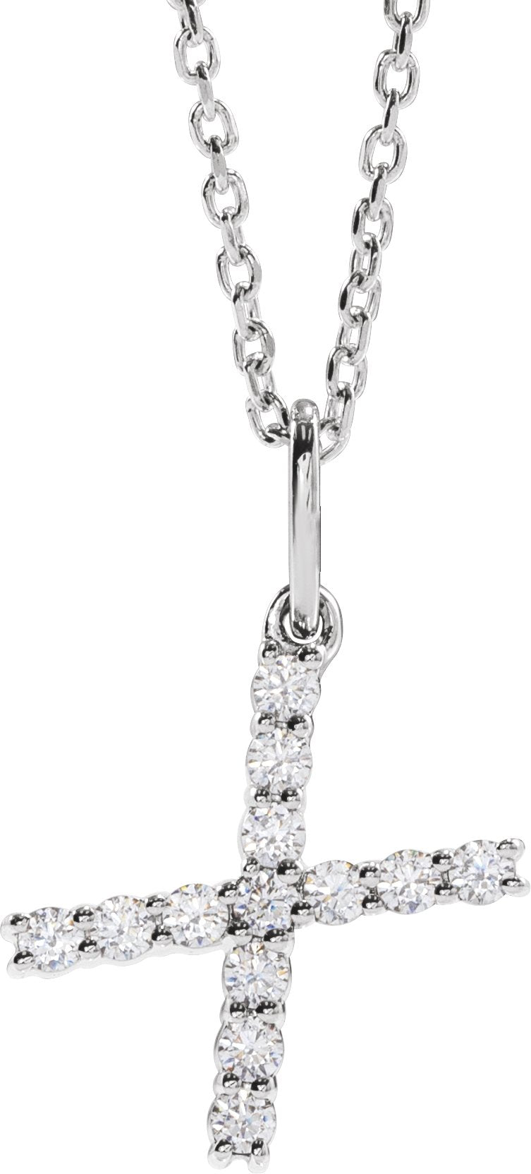 14K White Gold 1/5 CTW Lab-Grown Diamond Initial X 16-18" Necklace — front view