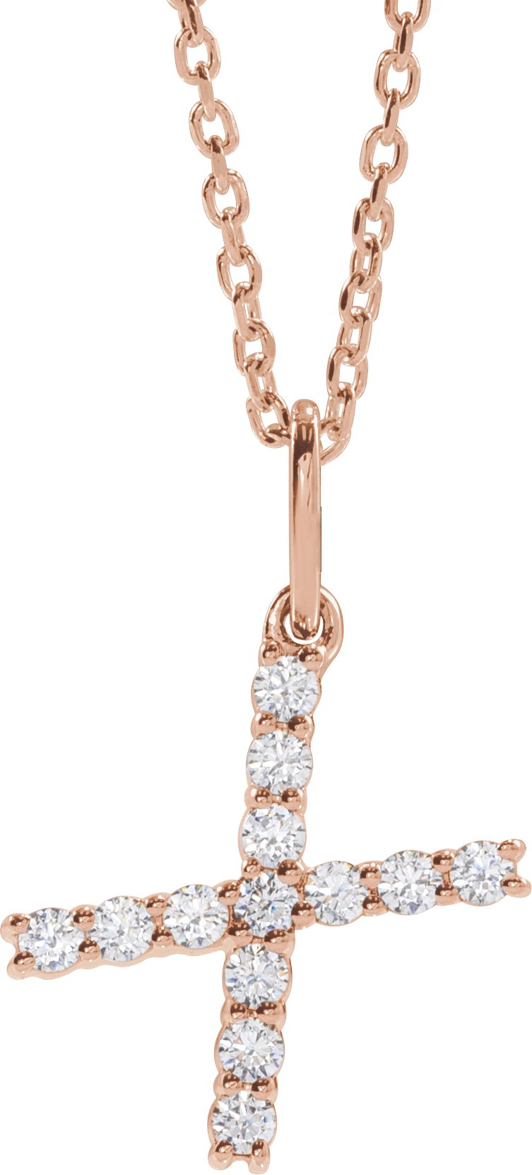 14K Rose Gold 1/5 CTW Lab-Grown Diamond Initial X 16-18" Necklace — front view