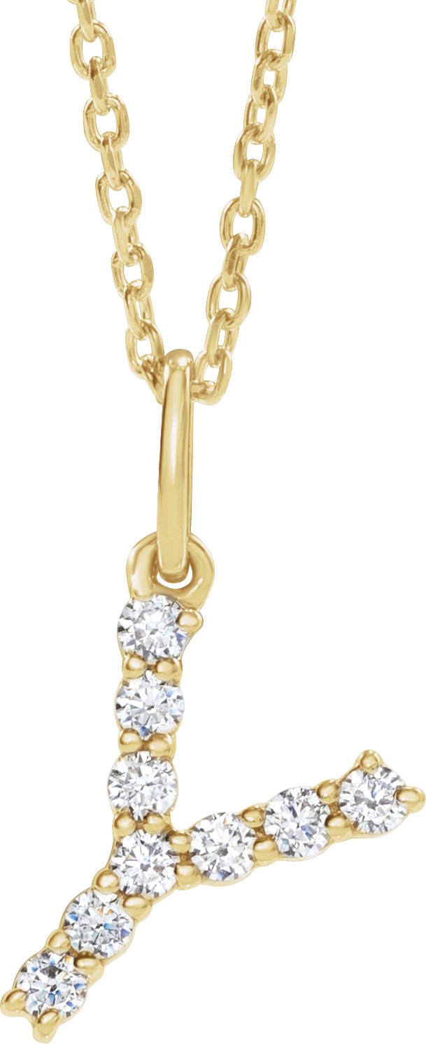 14K Yellow Gold 1/6 CTW Lab-Grown Diamond Initial Y 16-18" Necklace — front view