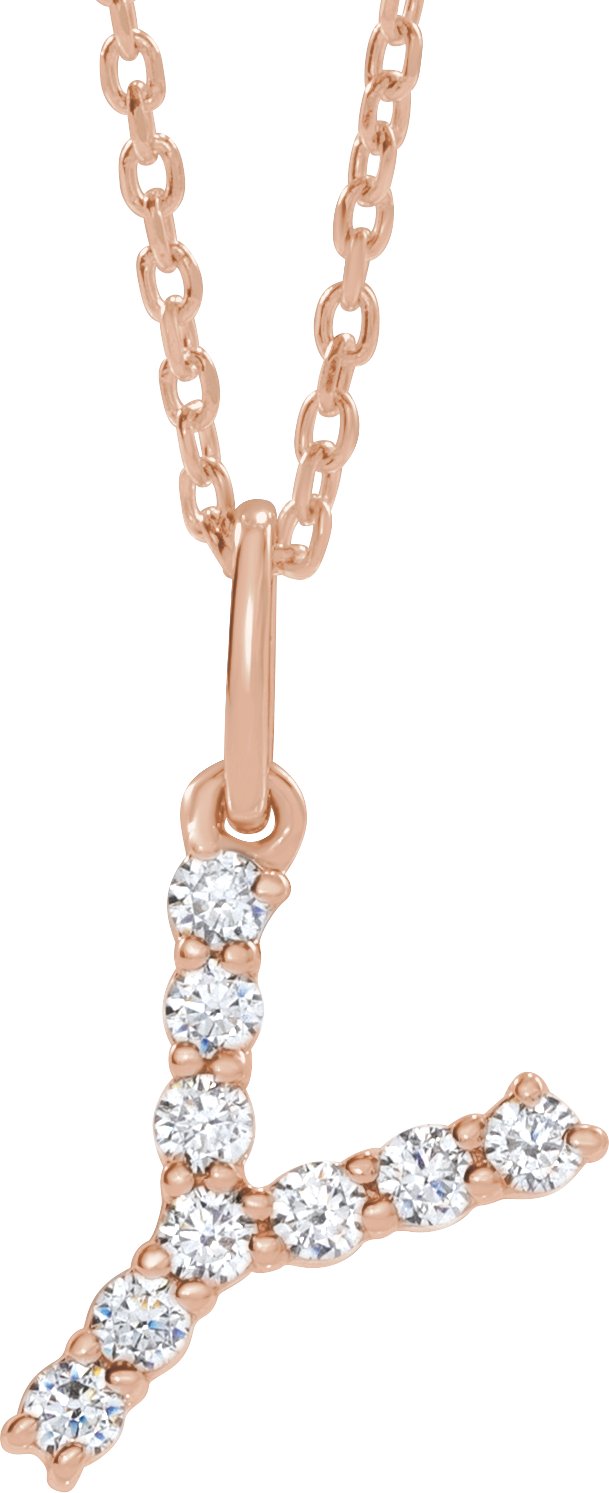 14K Rose Gold 1/6 CTW Lab-Grown Diamond Initial Y 16-18" Necklace — front view
