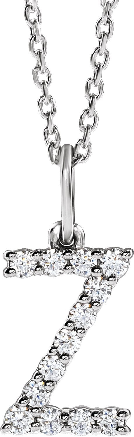 14K White Gold 1/5 CTW Lab-Grown Diamond Initial Z 16-18" Necklace — front view