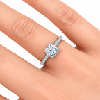 Valerie Cushion engagement ring — white gold — on hand