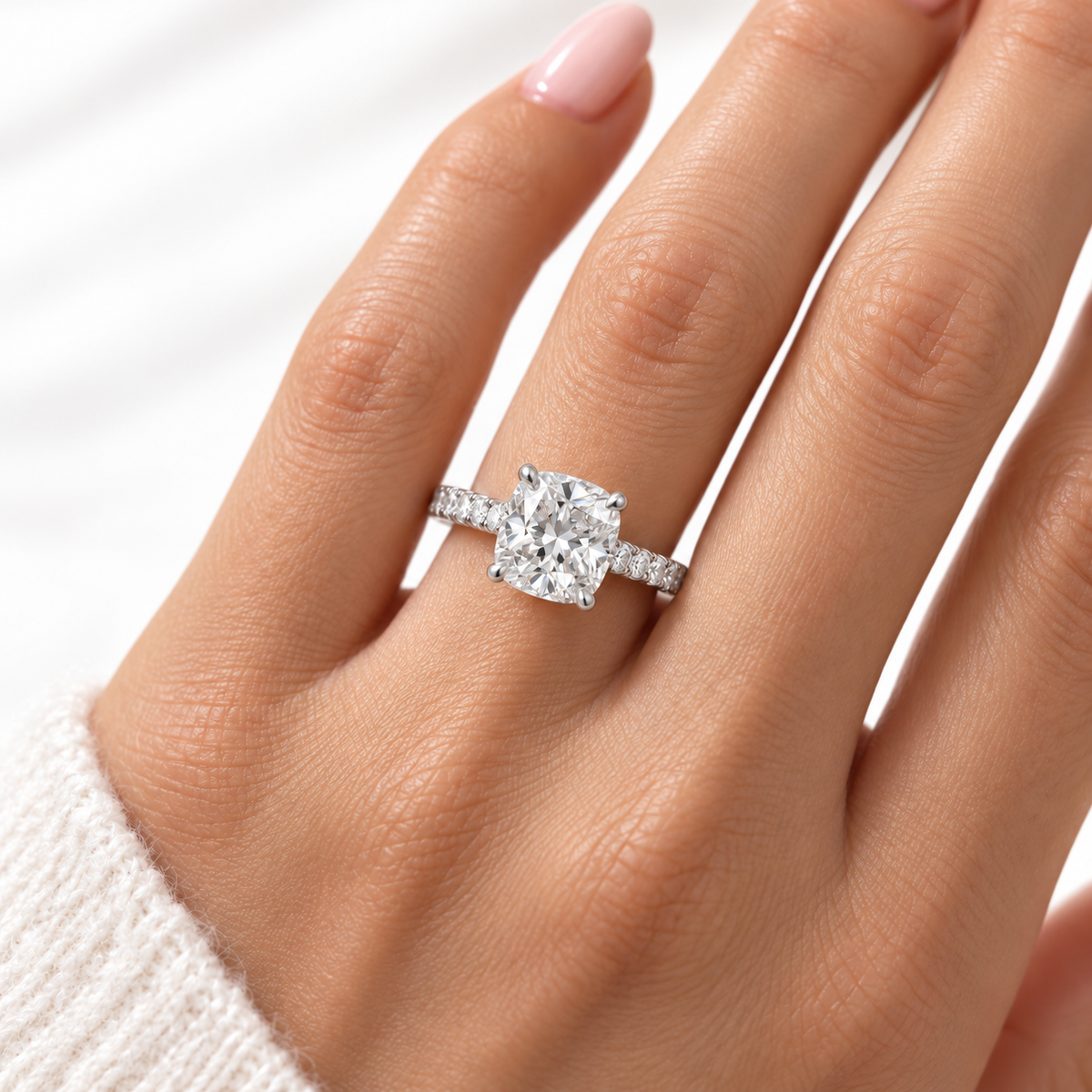 Valerie engagement ring - white gold on hand