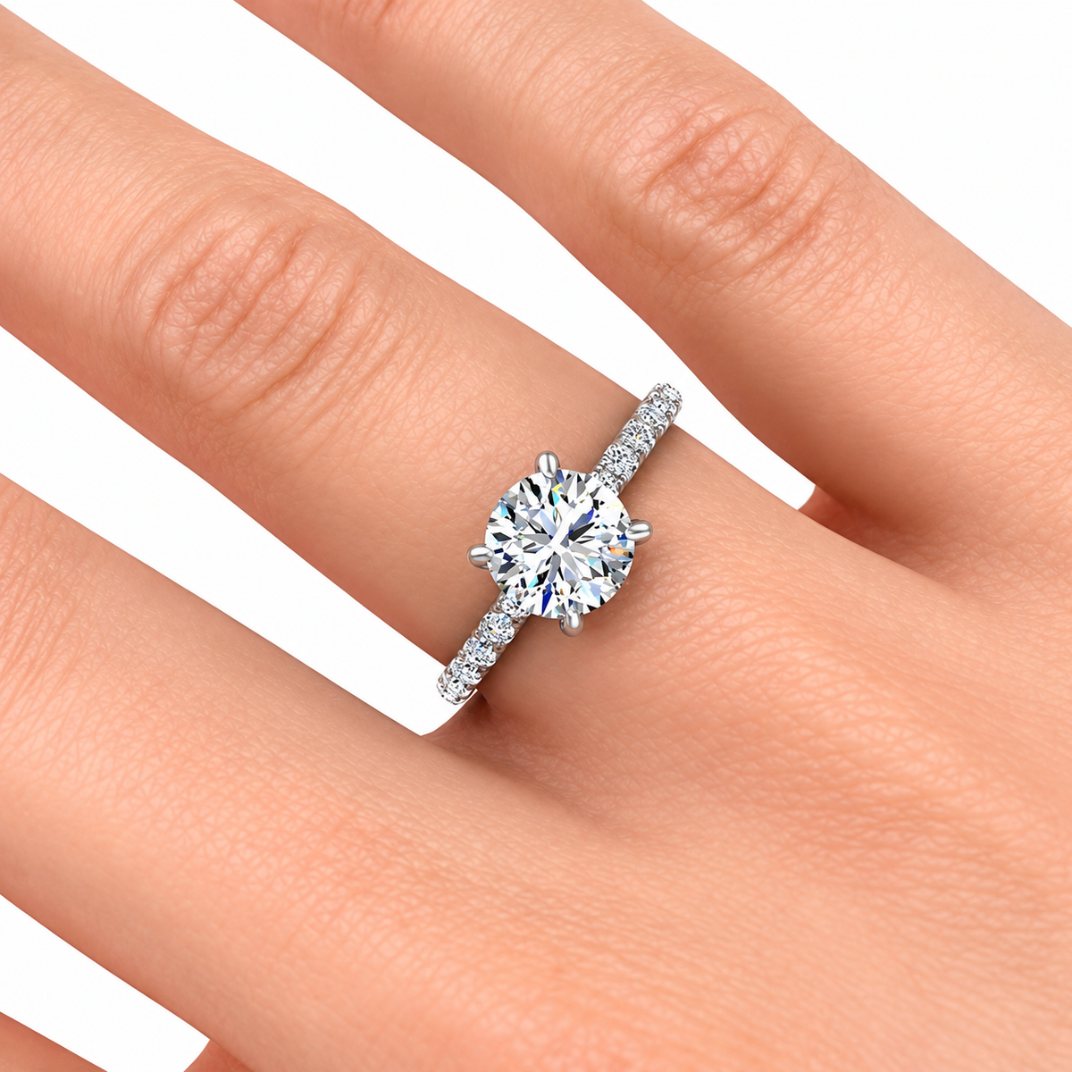 Vicky engagement ring — white gold — on hand