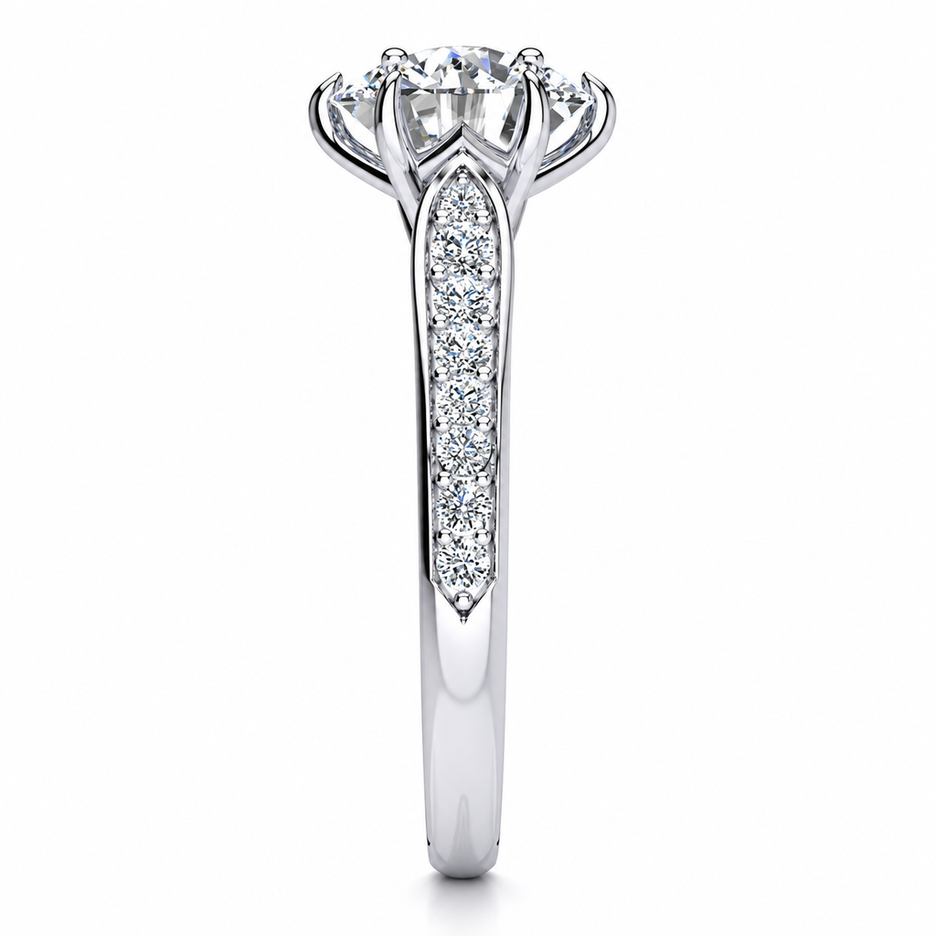 Vine engagement ring — white gold — end view
