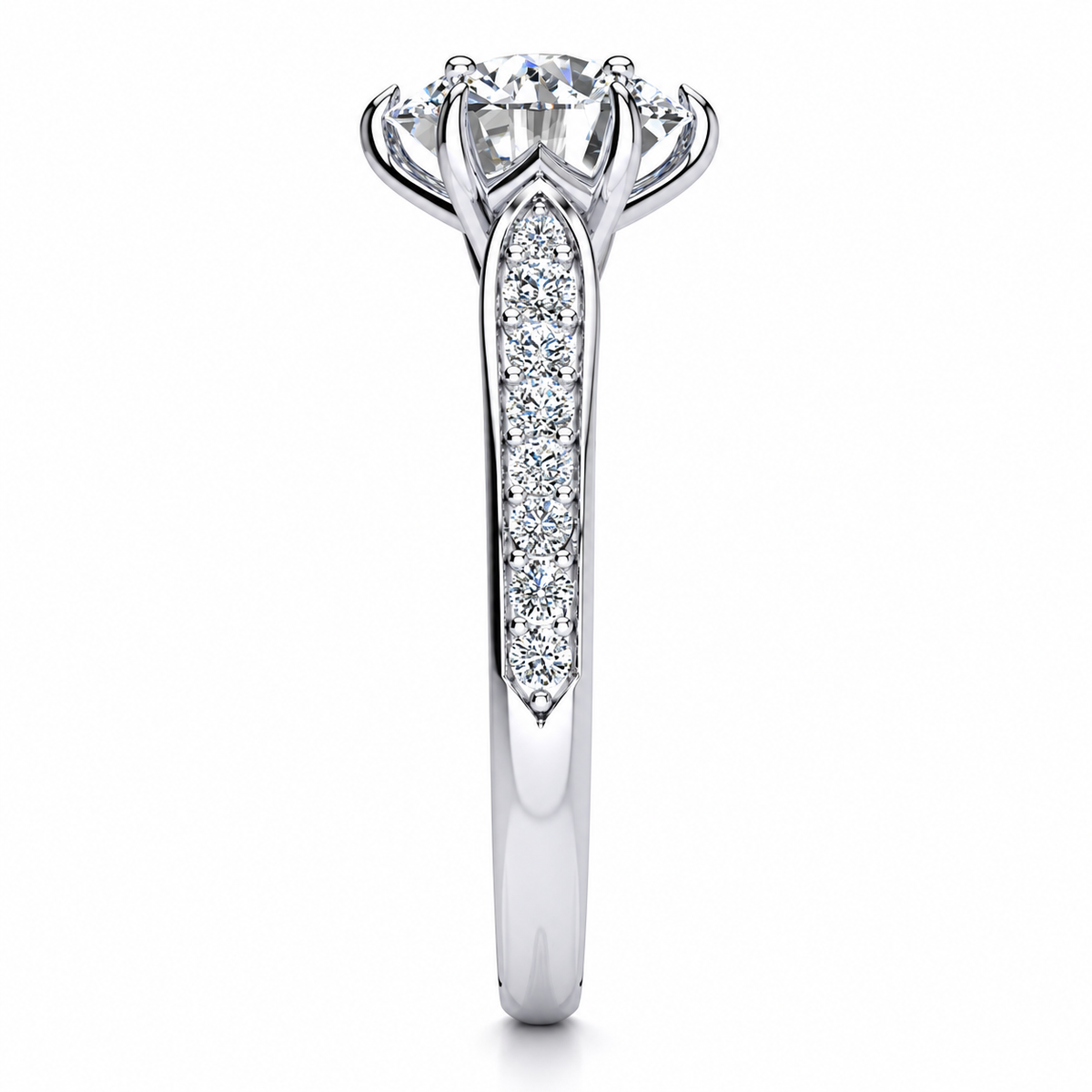 Vine engagement ring — white gold — end view