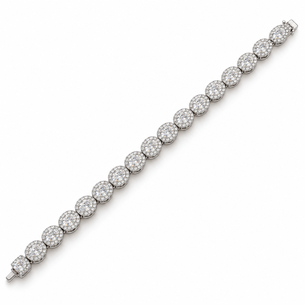 Full-length view of the 7-inch oval halo lab-grown diamond bracelet